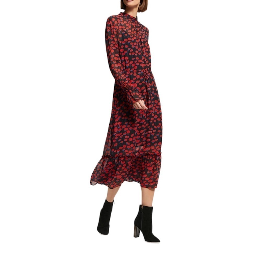Just Female Poppy sheer chiffon floral long sleeve midi dress 700